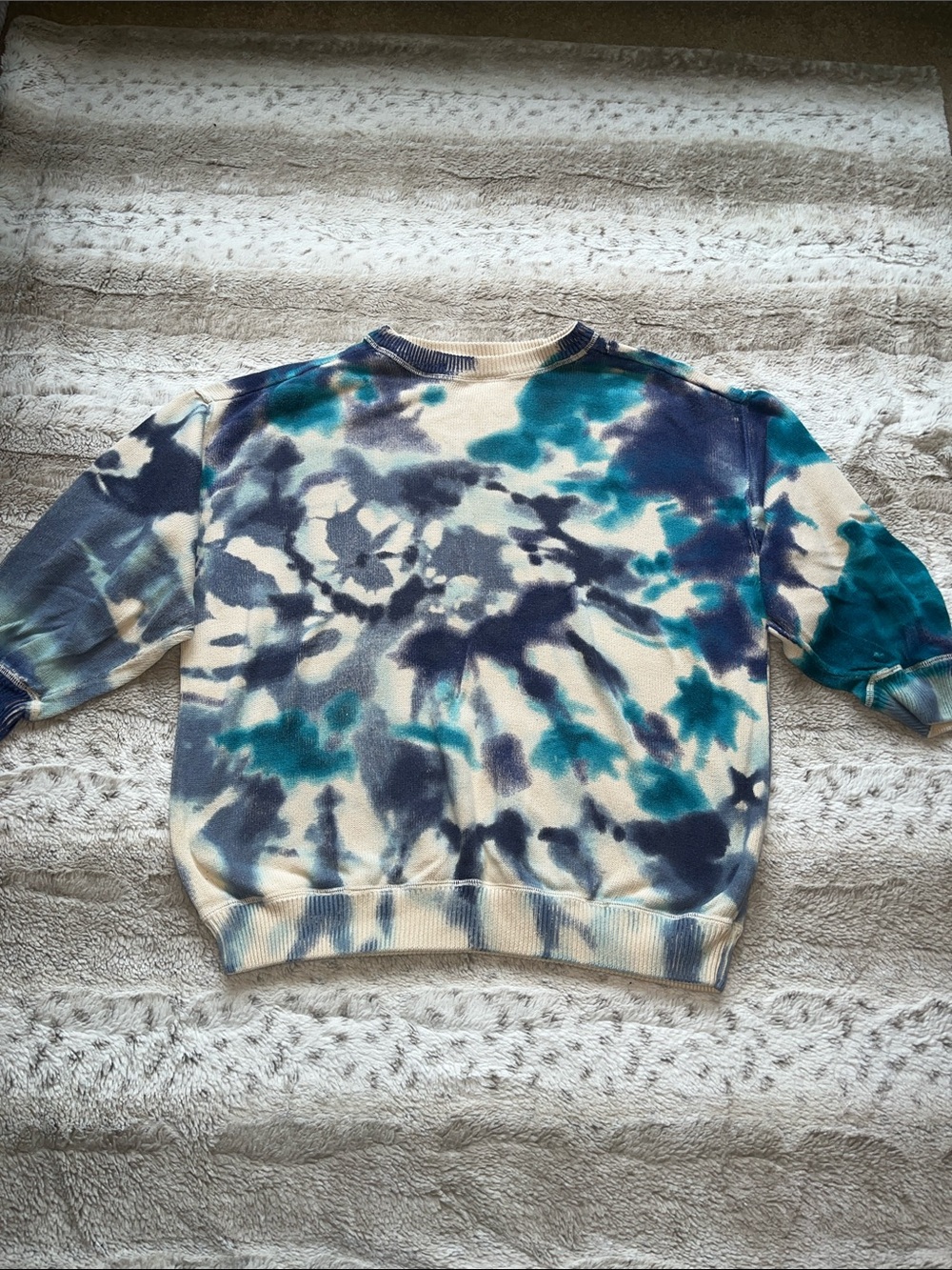 NATURAL LIFE Tie Dye Cream/Blue/Teal Knit Sweater w